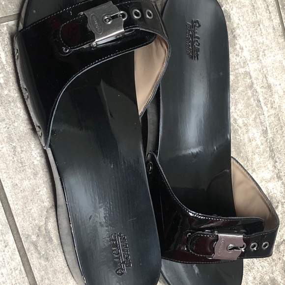 COPY - NWOB DR SCHOLL’S WOODEN SLIDES/SIZE9US/BLACK PATENT - Picture 6 of 12